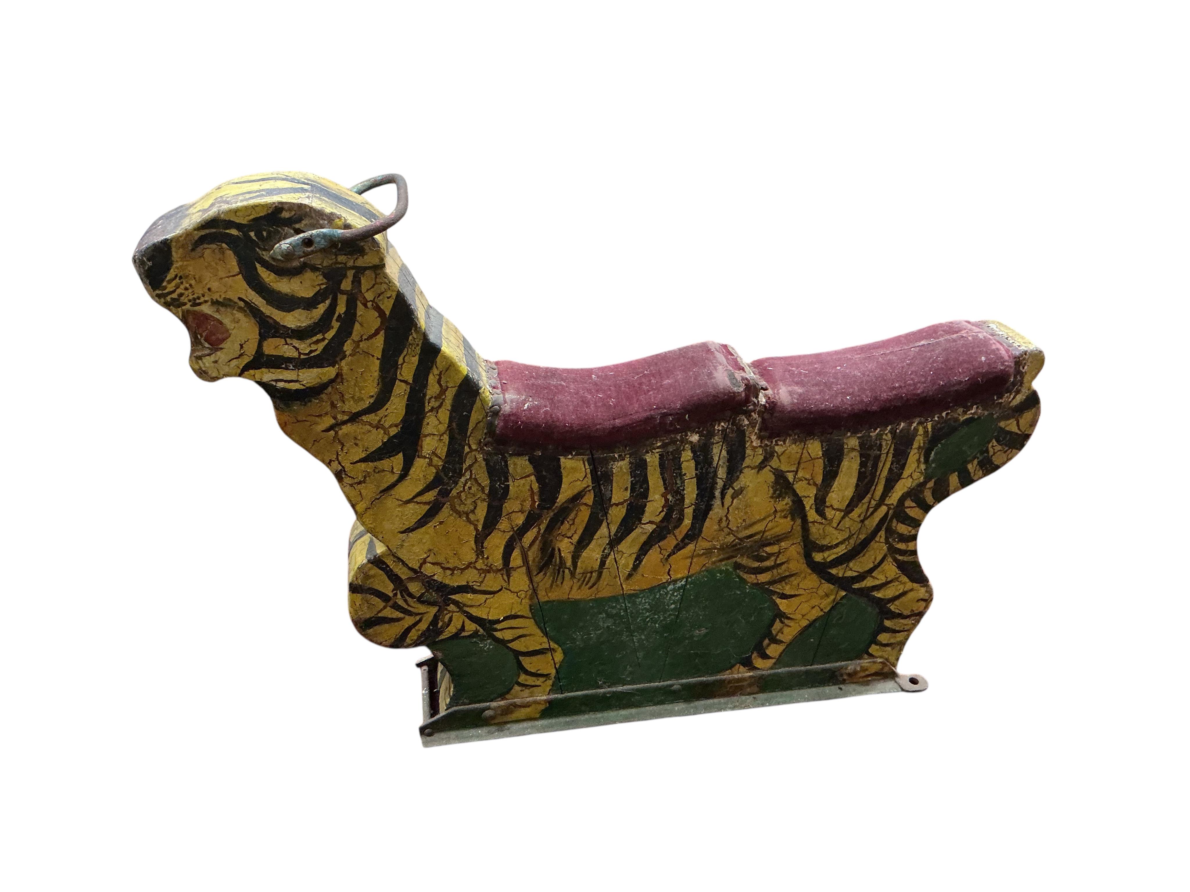 A vintage fairground carousel tiger, length 105cm, height 76cm